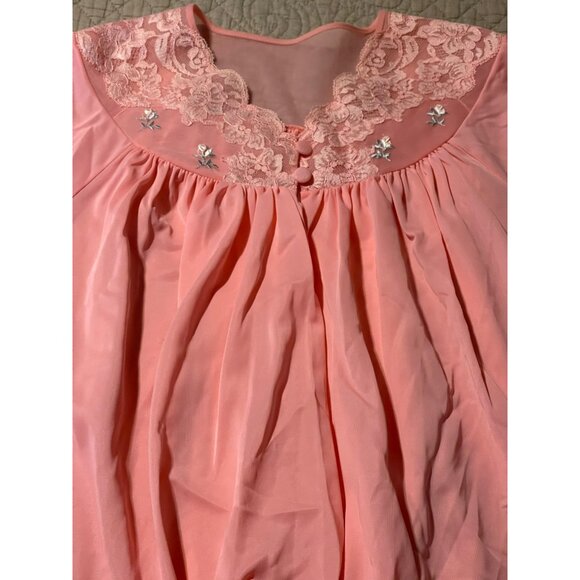 Vintage Shadowline Pink Nylon Lace Trimmed Granny Core 1970s Bed Jacket M NWOT - Picture 3 of 6